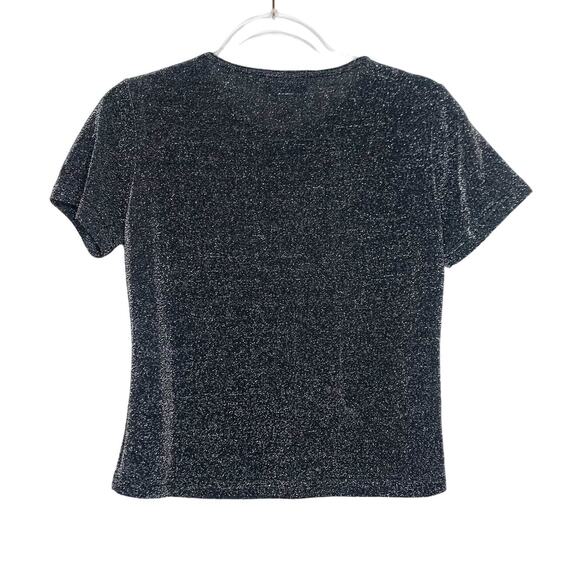 NOTATIONS Petite Vintage Sparkle Short Sleeve Top Crew Neck Black Silver Size M - Picture 4 of 5